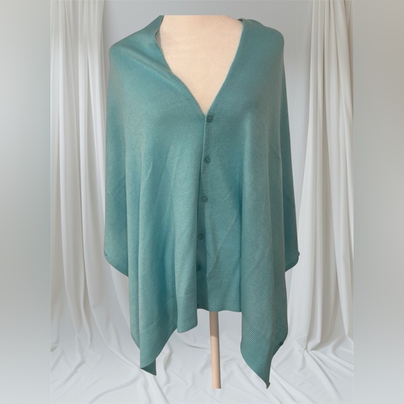 Simply Noelle Sweaters - Simply Noelle Teal Button-Up Bordeaux Wrap/ Poncho One Size NWT Caribbean